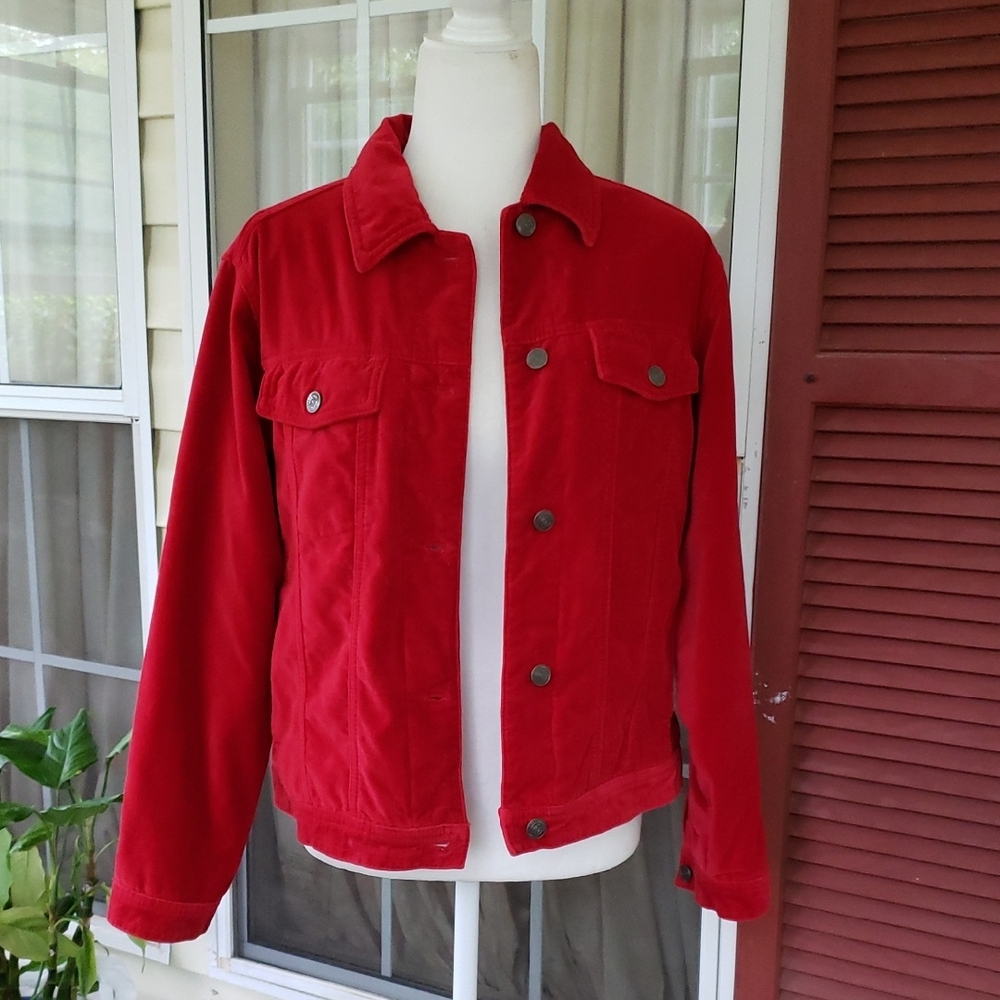 The Territory Ahead Velour Vibrant Red Bomber Style Jacket